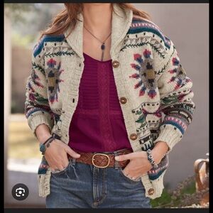 Lost Horizons “Sunburst” Wool Cardigan XL NWT Rare Handcrafted Nepal Sweater